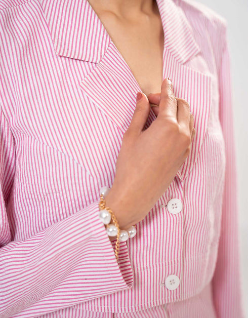 TEXTURED STRIPED CROPPED BLAZER